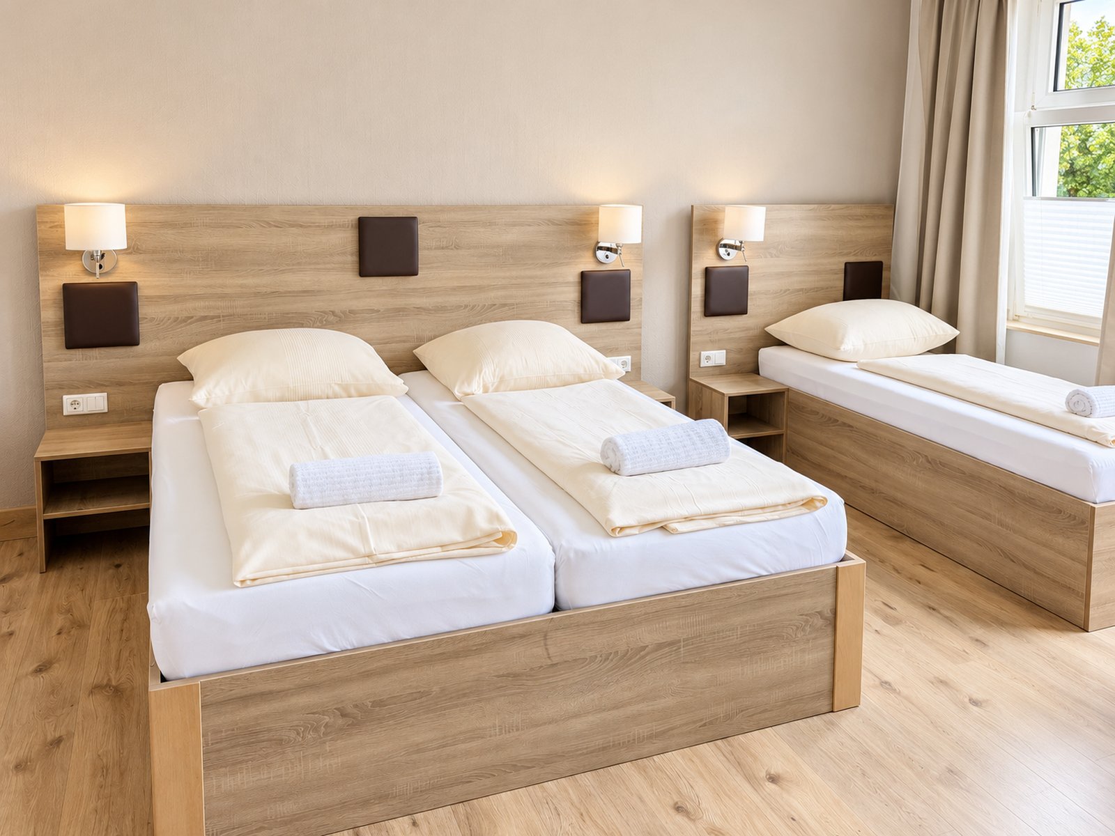 Zweibettzimmer mit Holzbetten